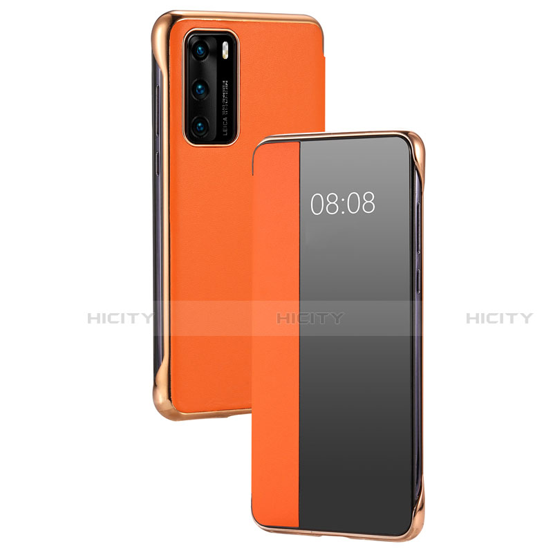 Coque Portefeuille Livre Cuir Etui Clapet T17 pour Huawei P40 Orange Plus