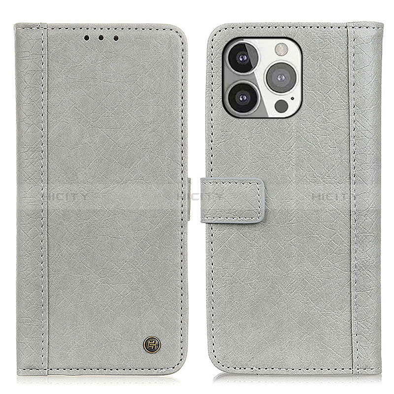 Coque Portefeuille Livre Cuir Etui Clapet T18 pour Apple iPhone 14 Pro Max Gris Plus