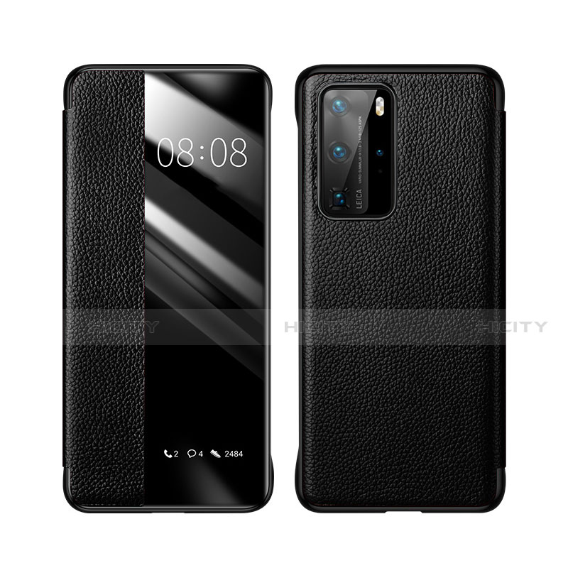 Coque Portefeuille Livre Cuir Etui Clapet T18 pour Huawei P40 Pro Noir Plus