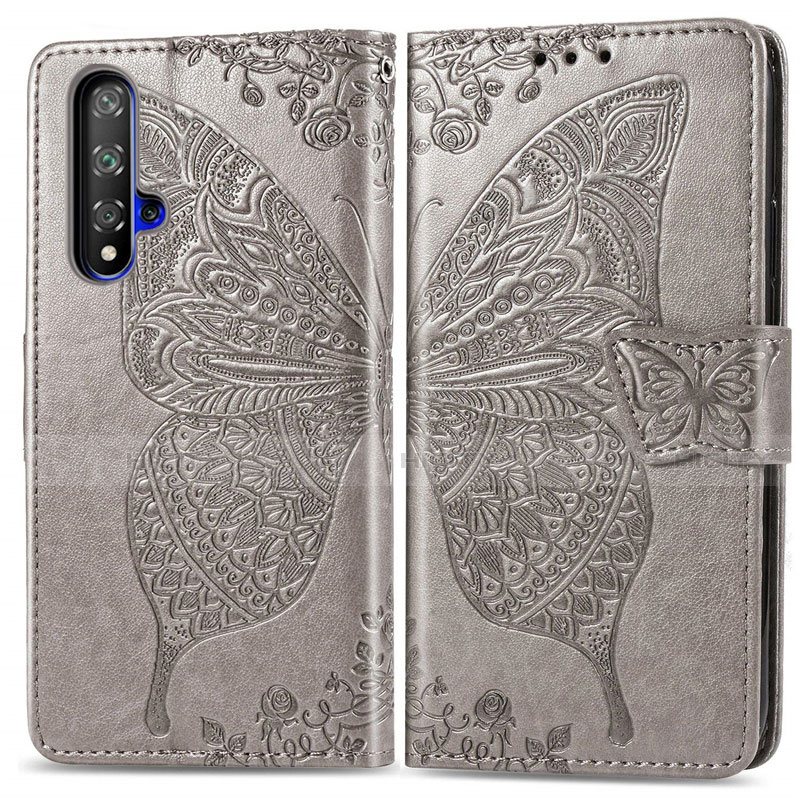 Coque Portefeuille Livre Cuir Etui Clapet T19 pour Huawei Honor 20 Gris Plus