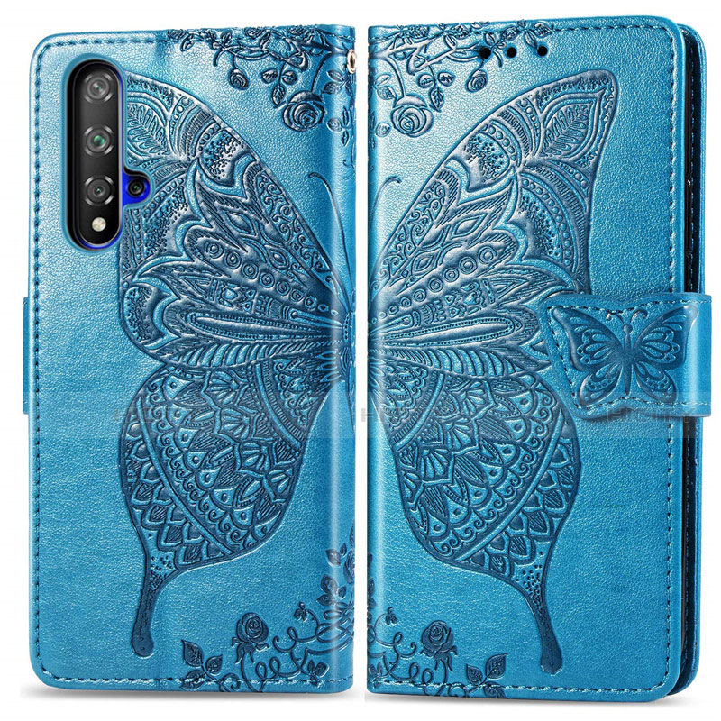 Coque Portefeuille Livre Cuir Etui Clapet T19 pour Huawei Nova 5T Bleu Plus