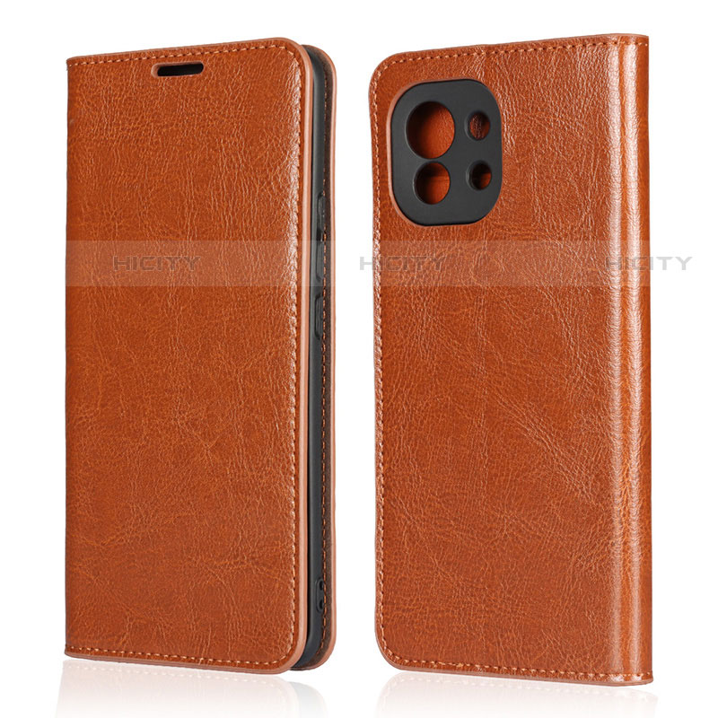 Coque Portefeuille Livre Cuir Etui Clapet T21 pour Xiaomi Mi 11 Lite 4G Brun Clair Plus