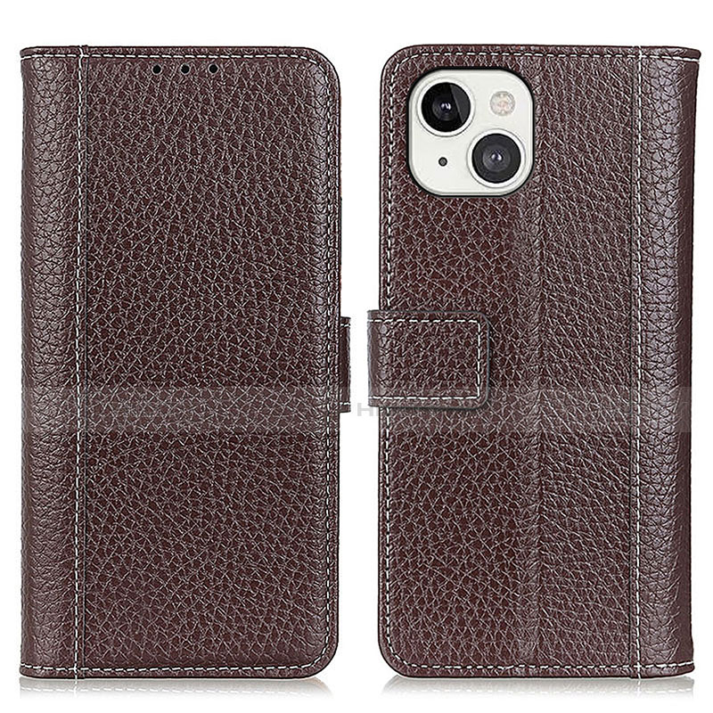 Coque Portefeuille Livre Cuir Etui Clapet T23 pour Apple iPhone 13 Marron Plus