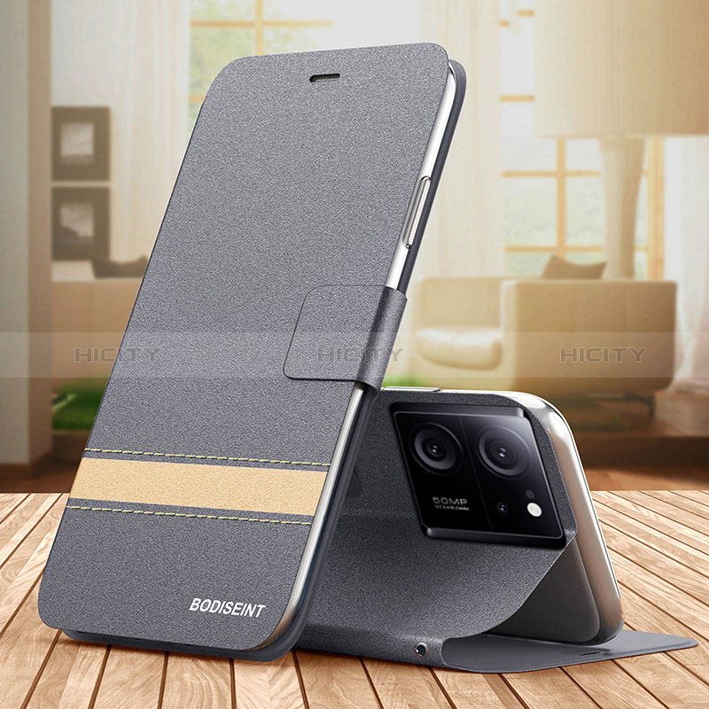 Coque Portefeuille Livre Cuir Etui Clapet TB1 pour Xiaomi Mi 13T Pro 5G Gris Plus