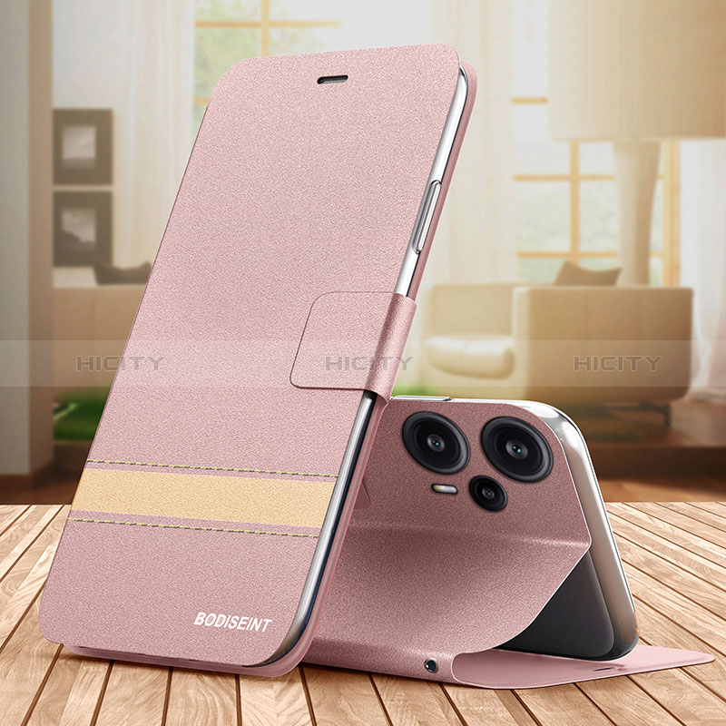 Coque Portefeuille Livre Cuir Etui Clapet TB1 pour Xiaomi Poco F5 5G Or Rose Plus