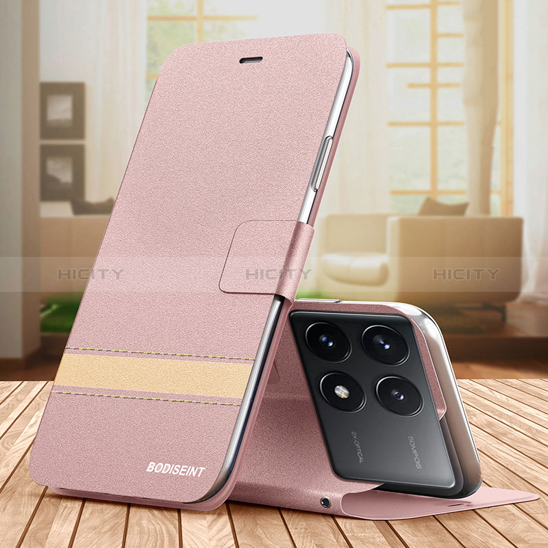 Coque Portefeuille Livre Cuir Etui Clapet TB1 pour Xiaomi Redmi K70 5G Or Rose Plus