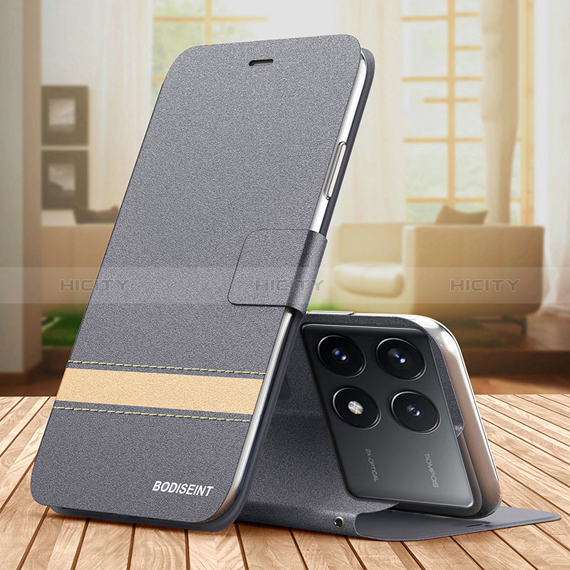 Coque Portefeuille Livre Cuir Etui Clapet TB1 pour Xiaomi Redmi K70 Pro 5G Gris Plus