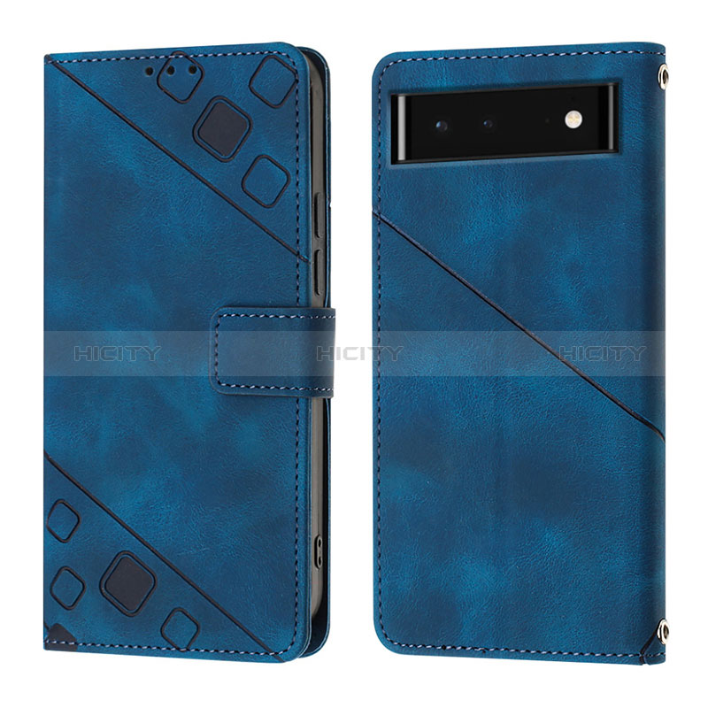 Coque Portefeuille Livre Cuir Etui Clapet Y01B pour Google Pixel 6 5G Bleu Plus