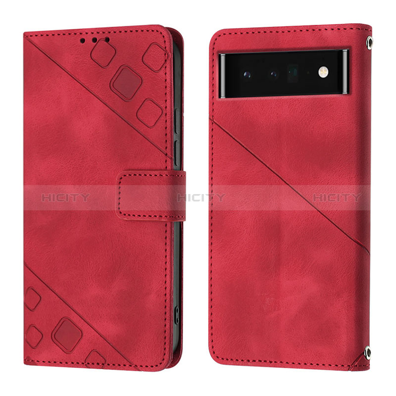 Coque Portefeuille Livre Cuir Etui Clapet Y01B pour Google Pixel 6 Pro 5G Rouge Plus