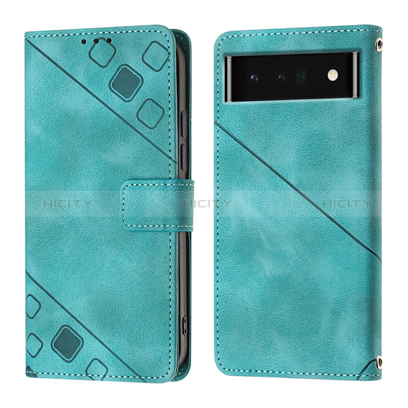 Coque Portefeuille Livre Cuir Etui Clapet Y01B pour Google Pixel 6 Pro 5G Vert Plus