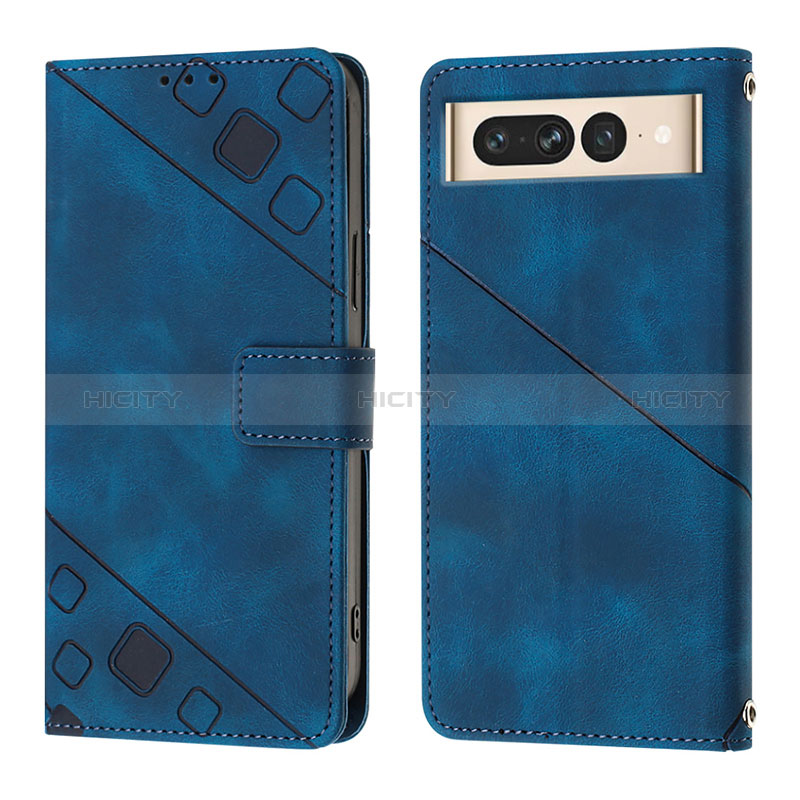 Coque Portefeuille Livre Cuir Etui Clapet Y01B pour Google Pixel 7 Pro 5G Bleu Plus