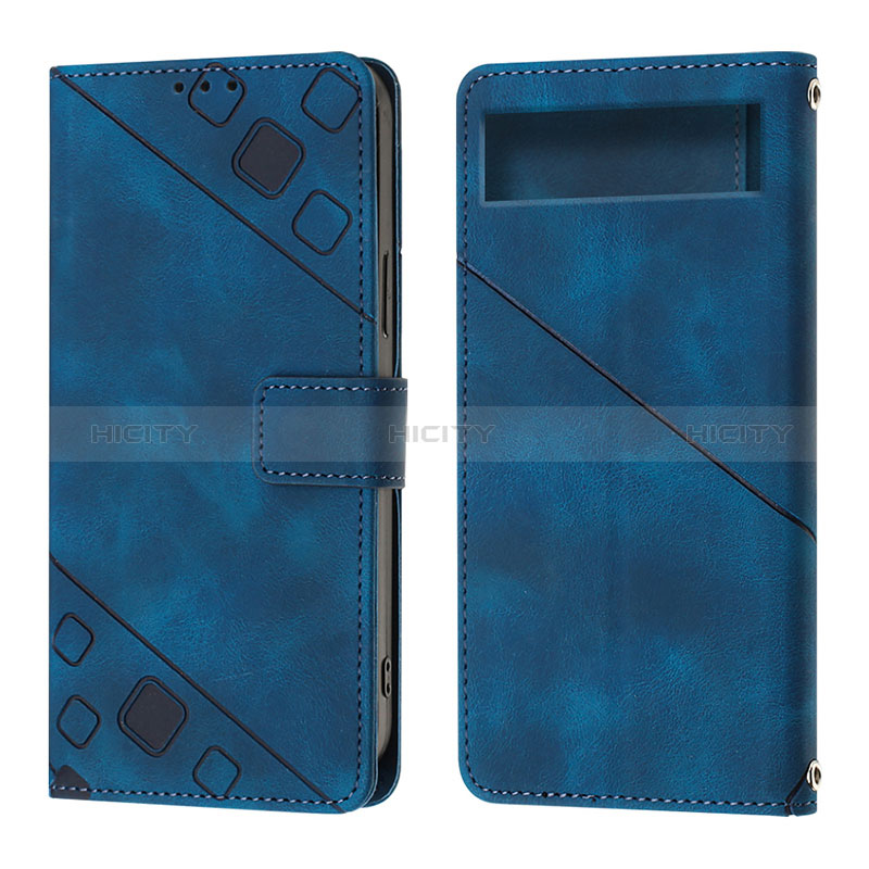 Coque Portefeuille Livre Cuir Etui Clapet Y01B pour Google Pixel 7a 5G Bleu Plus