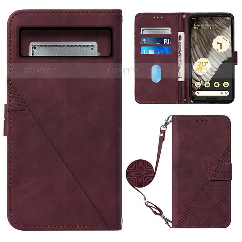 Coque Portefeuille Livre Cuir Etui Clapet Y01B pour Google Pixel 8 5G Vin Rouge Plus