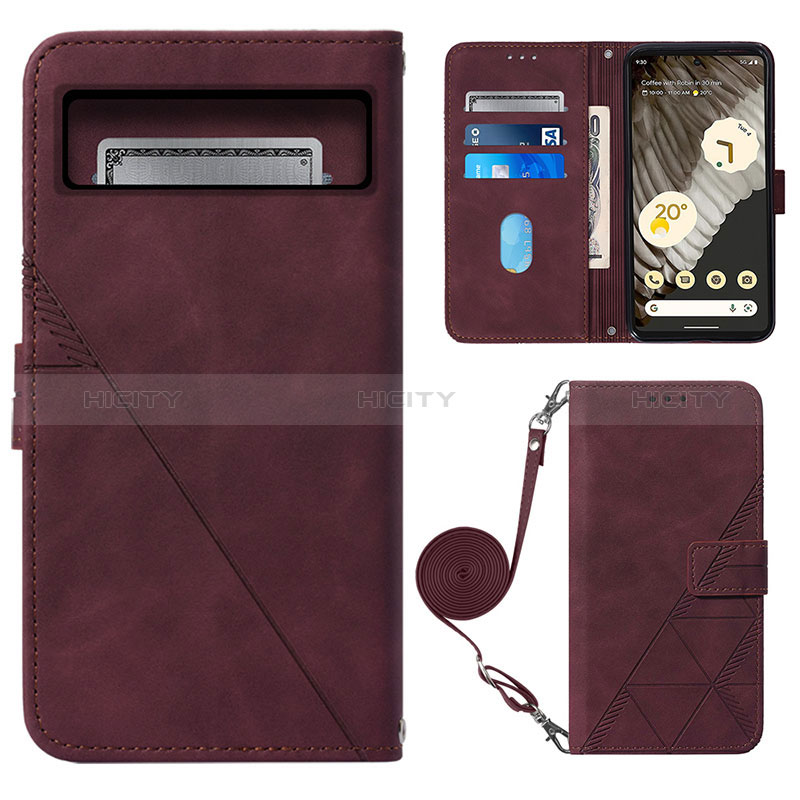 Coque Portefeuille Livre Cuir Etui Clapet Y01B pour Google Pixel 8 Pro 5G Vin Rouge Plus