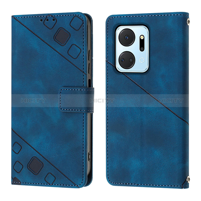 Coque Portefeuille Livre Cuir Etui Clapet Y01B pour Huawei Honor X7a Bleu Plus