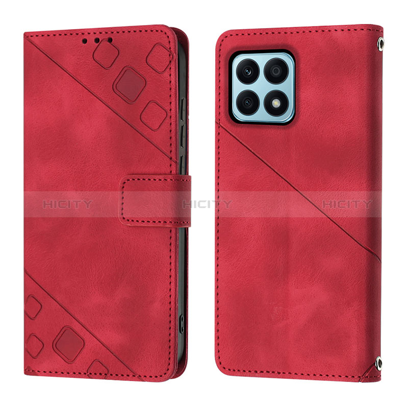 Coque Portefeuille Livre Cuir Etui Clapet Y01B pour Huawei Honor X8a 4G Rouge Plus