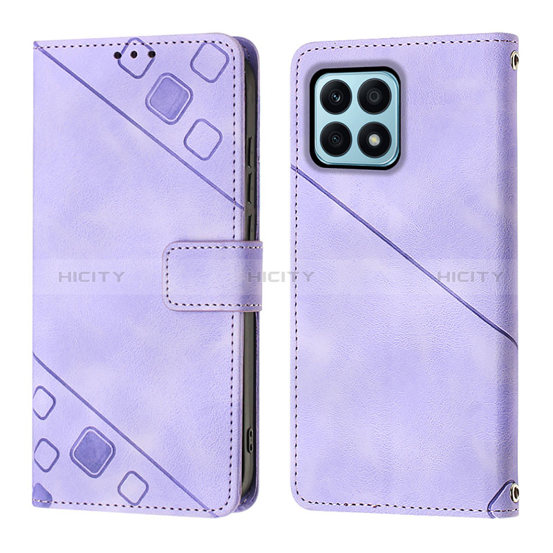 Coque Portefeuille Livre Cuir Etui Clapet Y01B pour Huawei Honor X8a 4G Violet Plus