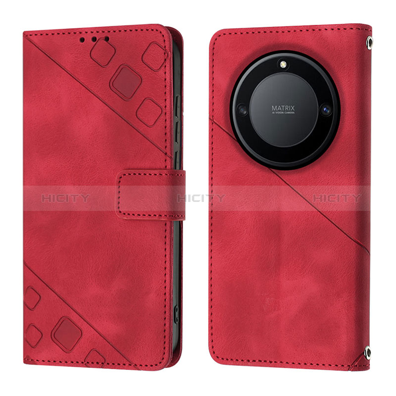 Coque Portefeuille Livre Cuir Etui Clapet Y01B pour Huawei Honor X9a 5G Rouge Plus