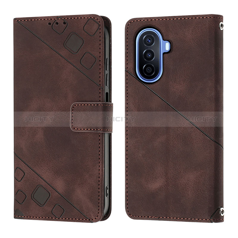 Coque Portefeuille Livre Cuir Etui Clapet Y01B pour Huawei Nova Y70 Marron Plus