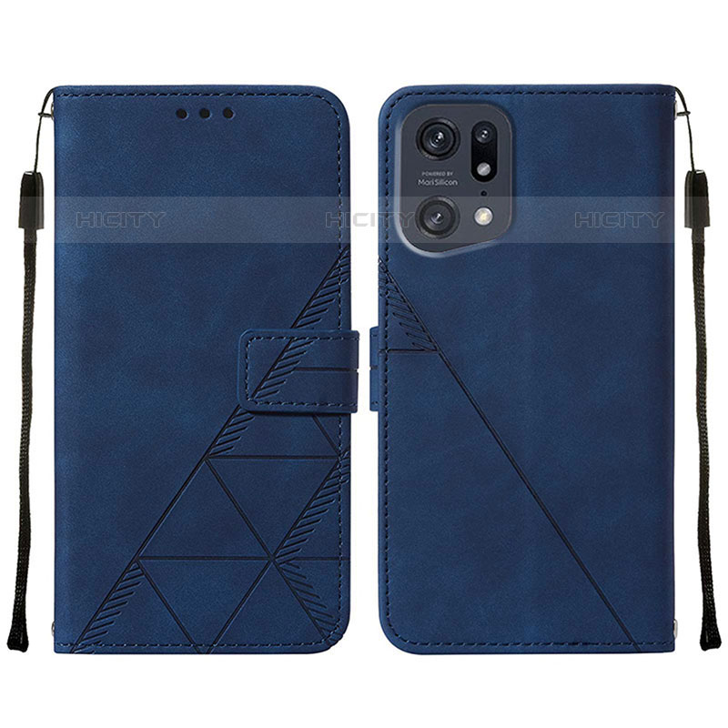 Coque Portefeuille Livre Cuir Etui Clapet Y01B pour Oppo Find X5 Pro 5G Bleu Plus