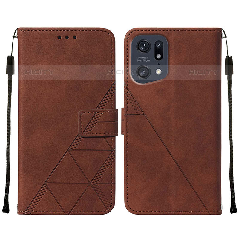 Coque Portefeuille Livre Cuir Etui Clapet Y01B pour Oppo Find X5 Pro 5G Marron Plus