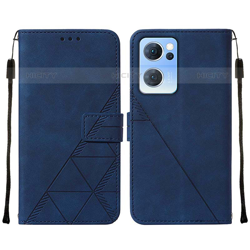 Coque Portefeuille Livre Cuir Etui Clapet Y01B pour Oppo Reno7 5G Bleu Plus