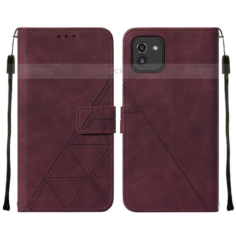 Coque Portefeuille Livre Cuir Etui Clapet Y01B pour Samsung Galaxy A03 Vin Rouge Plus