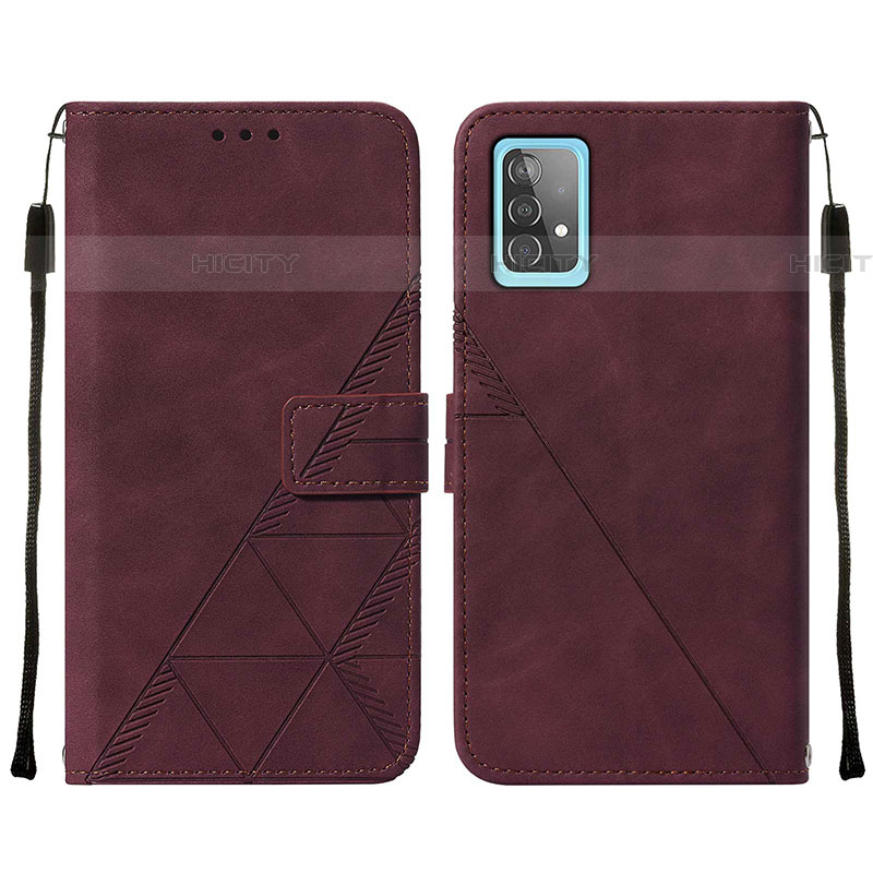 Coque Portefeuille Livre Cuir Etui Clapet Y01B pour Samsung Galaxy A52 4G Vin Rouge Plus