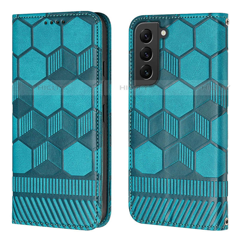 Coque Portefeuille Livre Cuir Etui Clapet Y01B pour Samsung Galaxy S21 5G Cyan Plus