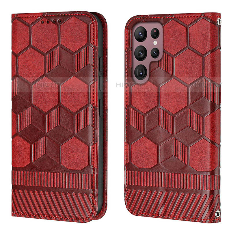 Coque Portefeuille Livre Cuir Etui Clapet Y01B pour Samsung Galaxy S23 Ultra 5G Rouge Plus