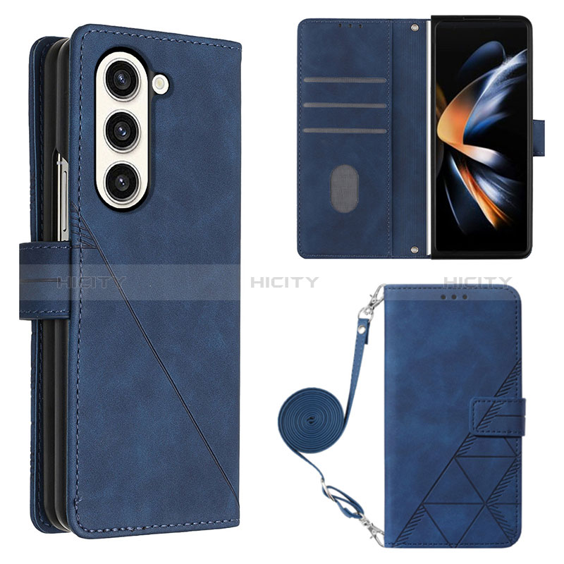 Coque Portefeuille Livre Cuir Etui Clapet Y01B pour Samsung Galaxy Z Fold5 5G Bleu Plus