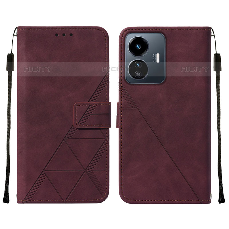 Coque Portefeuille Livre Cuir Etui Clapet Y01B pour Vivo iQOO Z6 Lite 5G Vin Rouge Plus