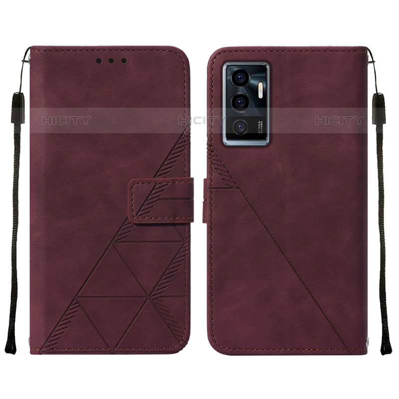 Coque Portefeuille Livre Cuir Etui Clapet Y01B pour Vivo V23e Vin Rouge Plus