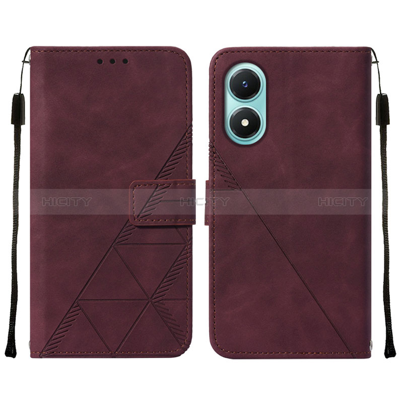 Coque Portefeuille Livre Cuir Etui Clapet Y01B pour Vivo Y02S Vin Rouge Plus