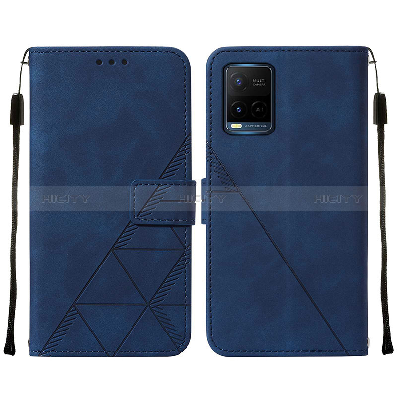 Coque Portefeuille Livre Cuir Etui Clapet Y01B pour Vivo Y21t Bleu Plus