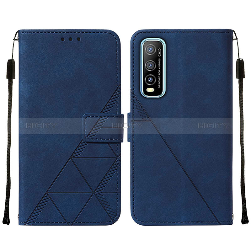 Coque Portefeuille Livre Cuir Etui Clapet Y01B pour Vivo Y50t Bleu Plus