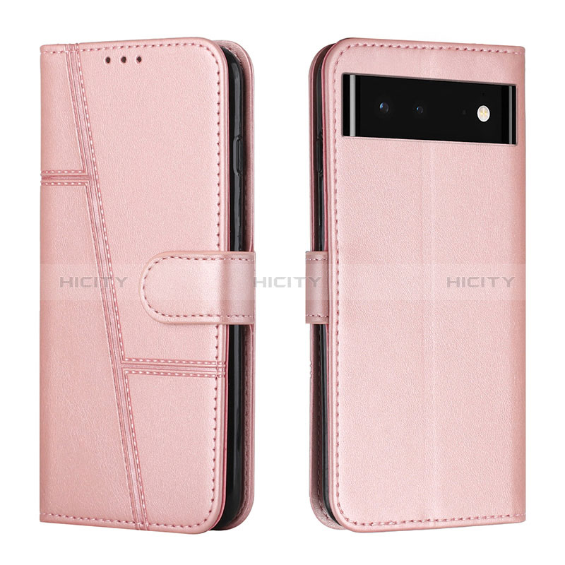 Coque Portefeuille Livre Cuir Etui Clapet Y01X pour Google Pixel 6 5G Or Rose Plus