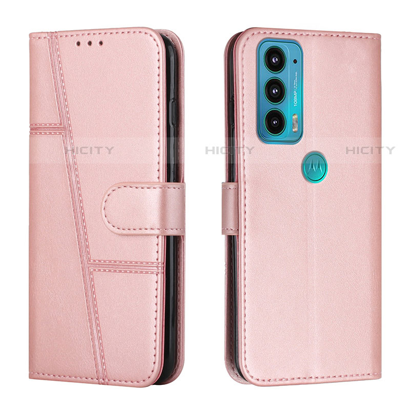 Coque Portefeuille Livre Cuir Etui Clapet Y01X pour Motorola Moto Edge 20 5G Or Rose Plus