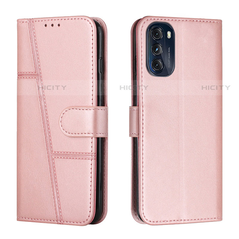 Coque Portefeuille Livre Cuir Etui Clapet Y01X pour Motorola Moto G 5G (2022) Or Rose Plus