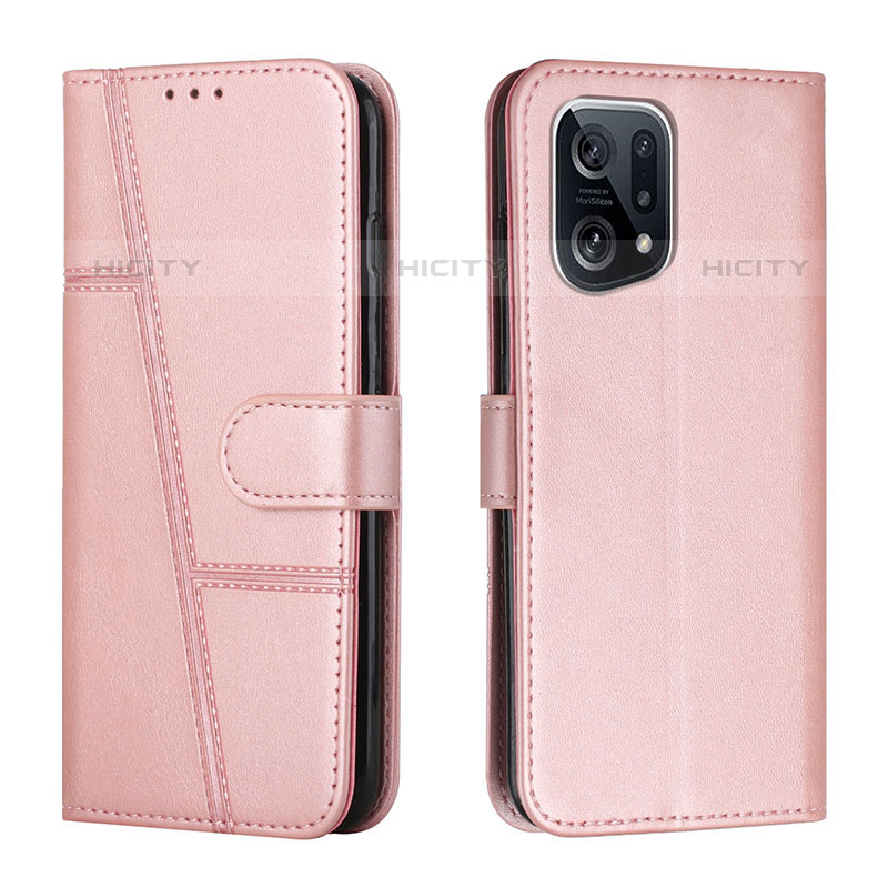 Coque Portefeuille Livre Cuir Etui Clapet Y01X pour Oppo Find X5 Pro 5G Or Rose Plus