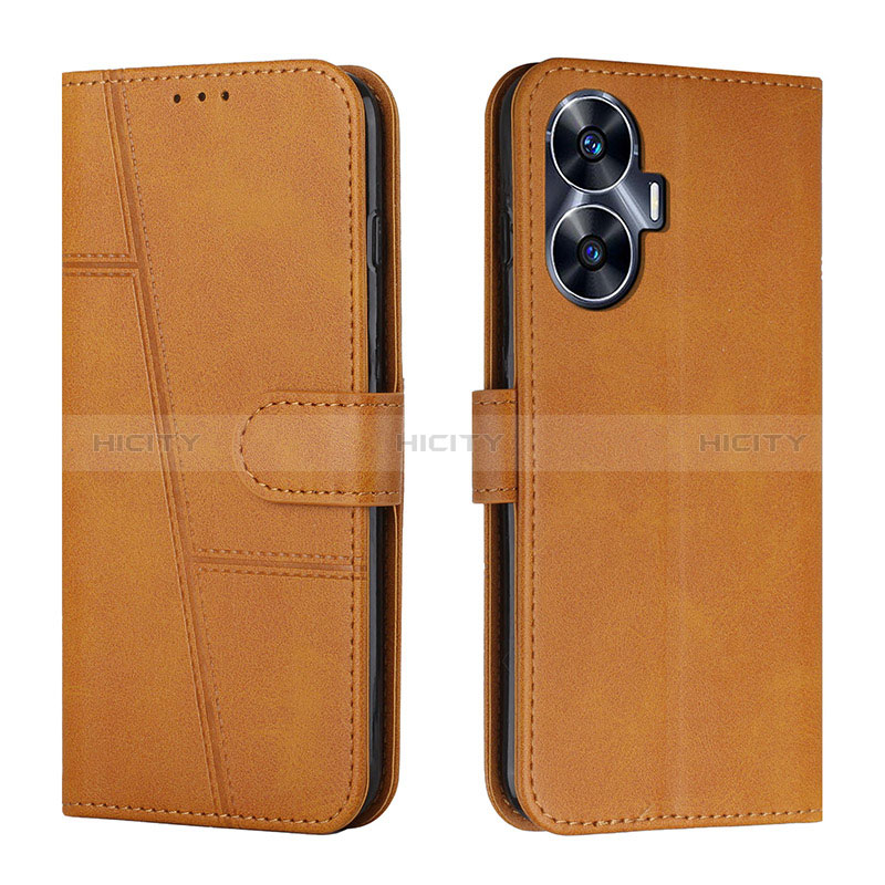 Coque Portefeuille Livre Cuir Etui Clapet Y01X pour Realme C55 Brun Clair Plus