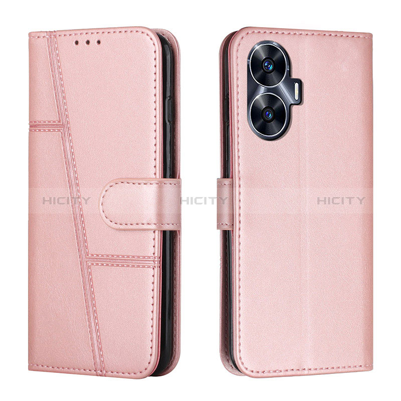 Coque Portefeuille Livre Cuir Etui Clapet Y01X pour Realme C55 Or Rose Plus