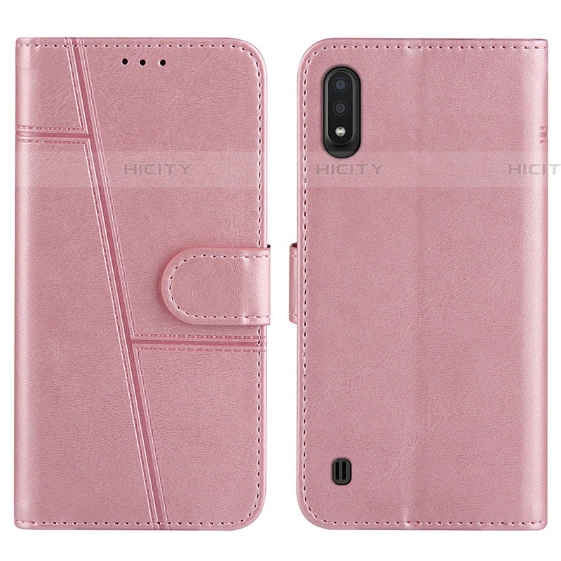 Coque Portefeuille Livre Cuir Etui Clapet Y01X pour Samsung Galaxy A01 SM-A015 Or Rose Plus