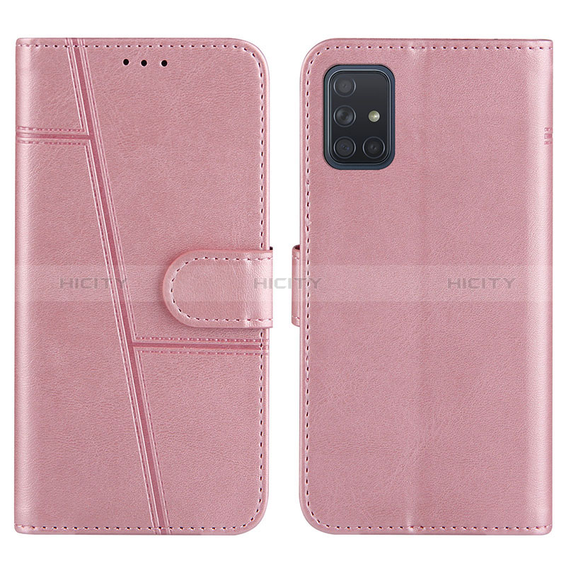 Coque Portefeuille Livre Cuir Etui Clapet Y01X pour Samsung Galaxy A71 5G Or Rose Plus