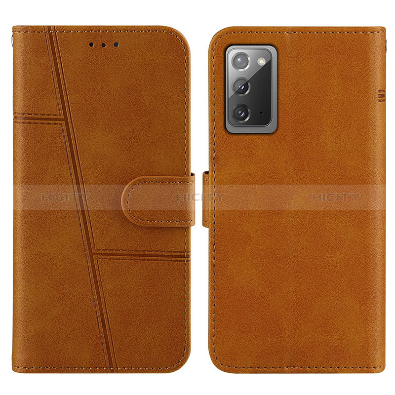 Coque Portefeuille Livre Cuir Etui Clapet Y01X pour Samsung Galaxy Note 20 5G Brun Clair Plus