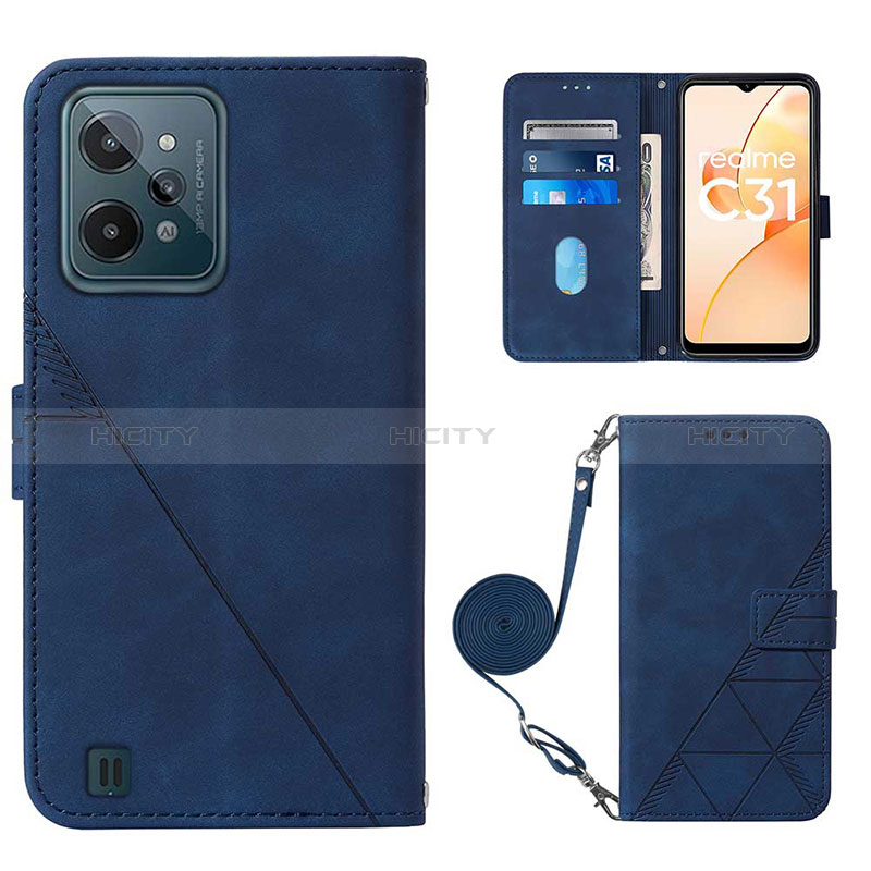 Coque Portefeuille Livre Cuir Etui Clapet Y02B pour Realme C31 Bleu Plus