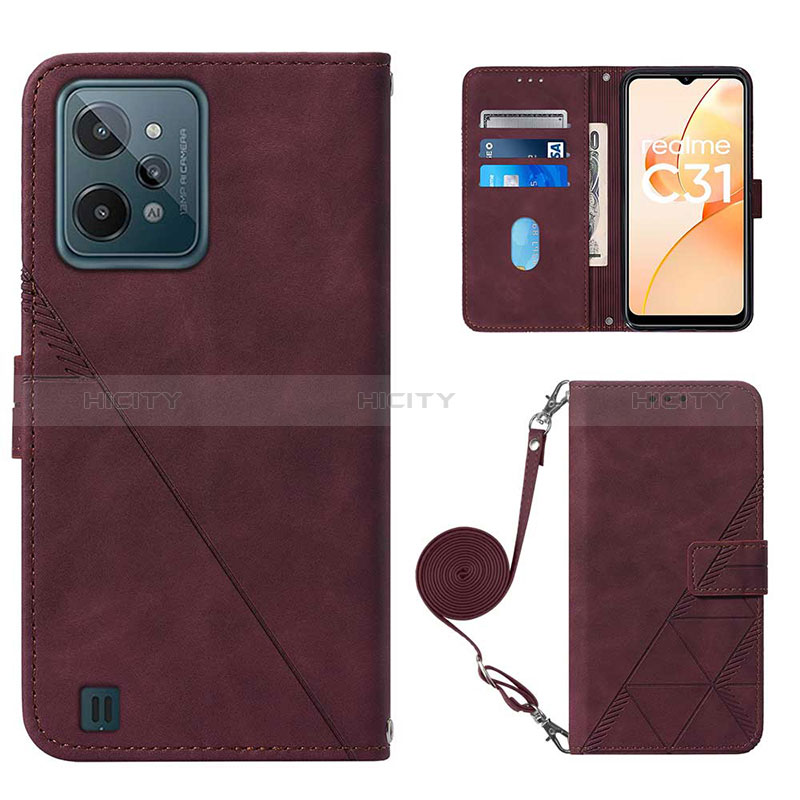 Coque Portefeuille Livre Cuir Etui Clapet Y02B pour Realme C31 Rouge Plus