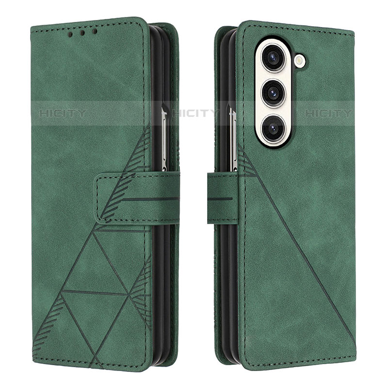 Coque Portefeuille Livre Cuir Etui Clapet Y02B pour Samsung Galaxy Z Fold5 5G Vert Plus