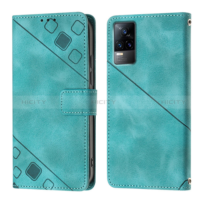 Coque Portefeuille Livre Cuir Etui Clapet Y02B pour Vivo V21e 4G Cyan Plus