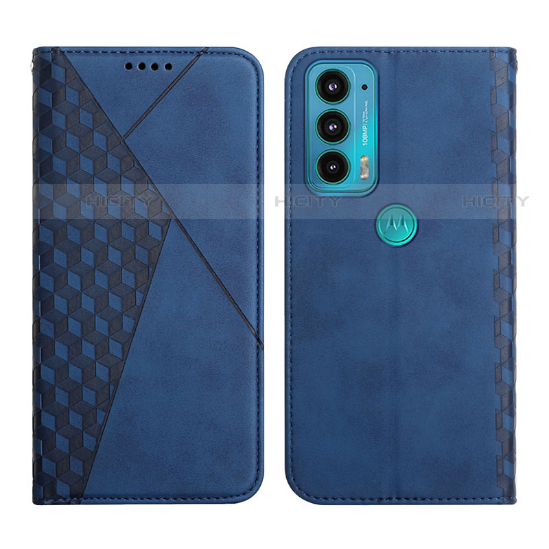 Coque Portefeuille Livre Cuir Etui Clapet Y02X pour Motorola Moto Edge 20 5G Bleu Plus